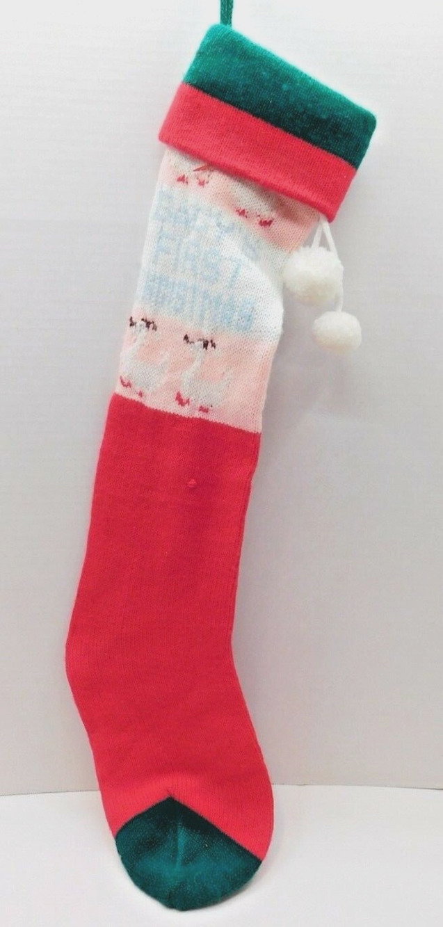 KNIT Christmas Stocking Baby's First Christmas 24" Goose Knit